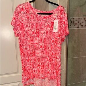 Lilly Pulitzer Etta Scoop Neck T-Shirt Orange Seaside Harbour Size XXL New w/tag
